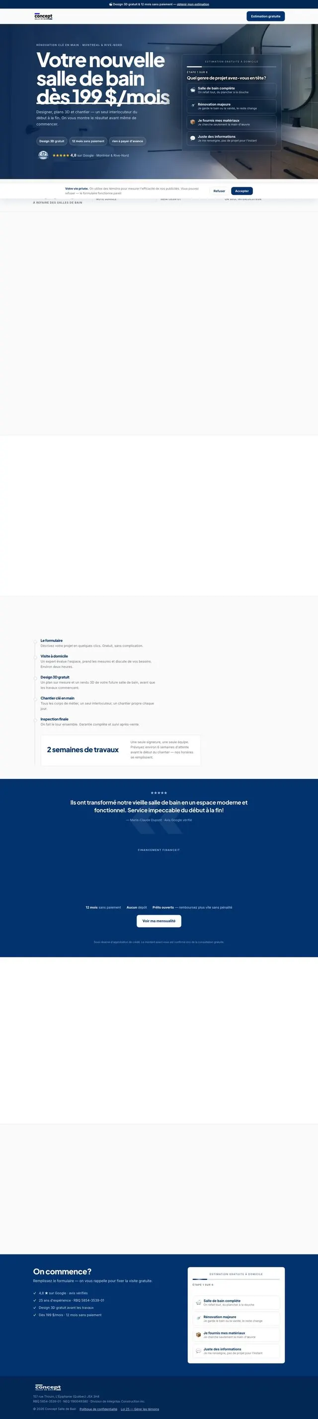 Le site web de Concept Salle de Bain, qui défile sur la face publicitaire du cube.