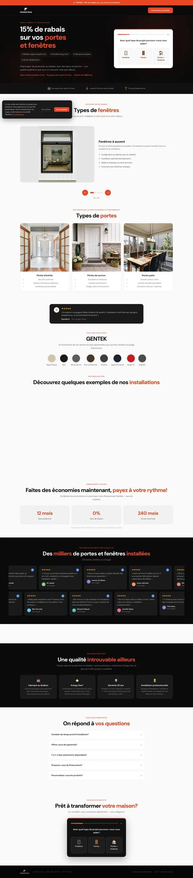 Le site web de Fenestria, qui défile sur la face publicitaire du cube.