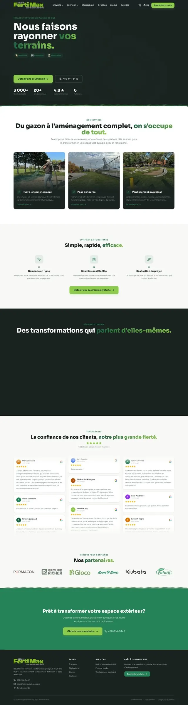Le site web de Groupe Fertimax, qui défile sur la face publicitaire du cube.