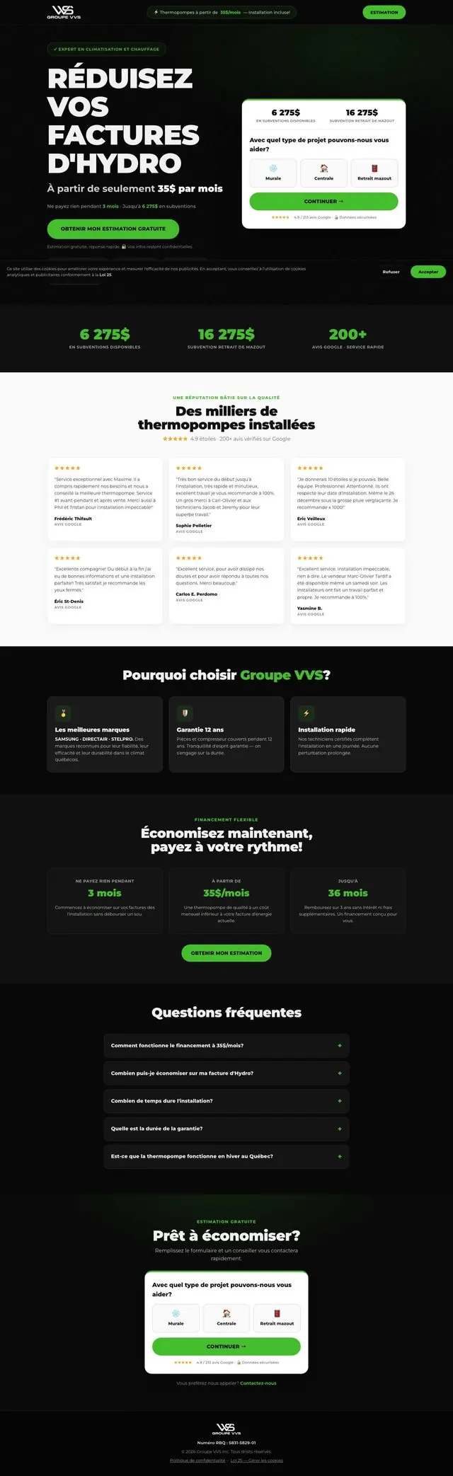 Le site web de Groupe VVS, qui défile sur la face publicitaire du cube.