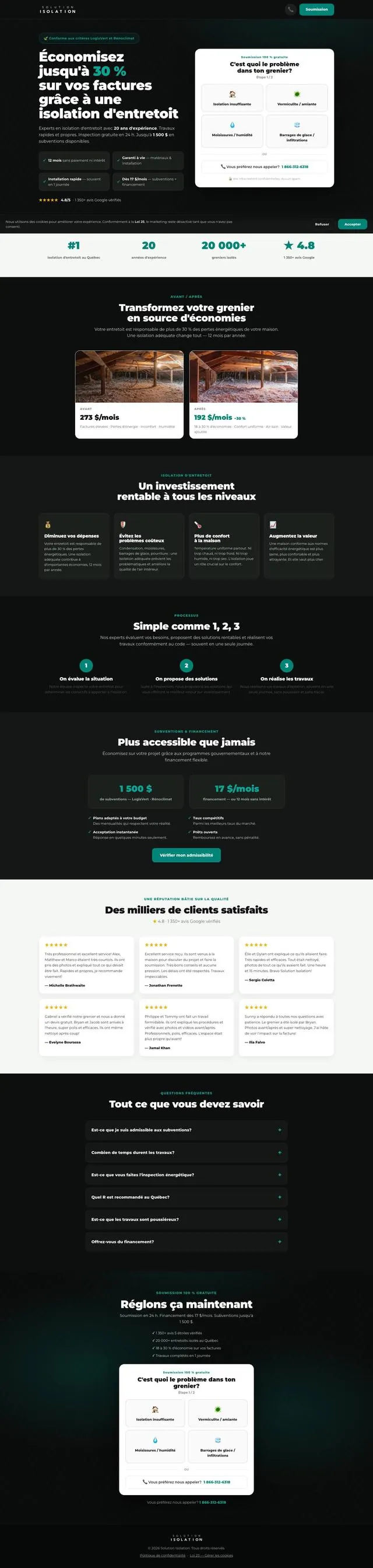 Le site web de Solution Isolation, qui défile sur la face publicitaire du cube.